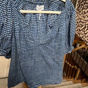 Apiece Apart Blue and White Ruffled Blouse